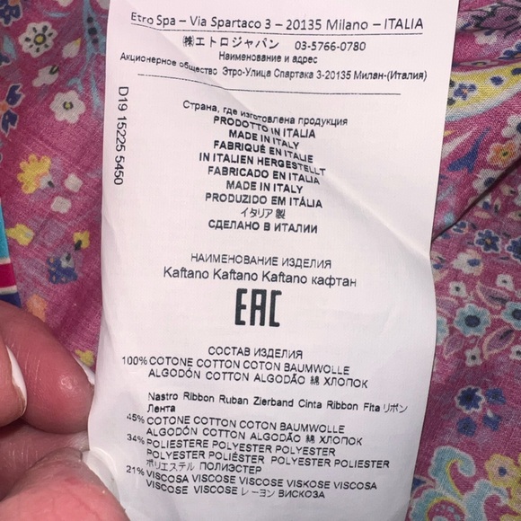 EUC Etro Italian Made Micro-Floral Cotton Peasant Blouse Pink Floral Size 42 - Picture 9 of 11